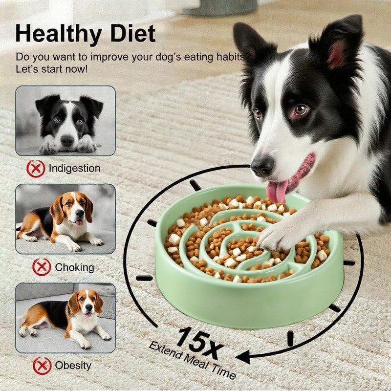 F'DIARY Ceramic Slow Feeder Dog Bowls with Anti-Slip, Slow Feeder & Non-Slip Design, Boredom and Anxiety Reducer, Suitable for All Breed Dogs and Cat (Ceramic-Green) - Image 3